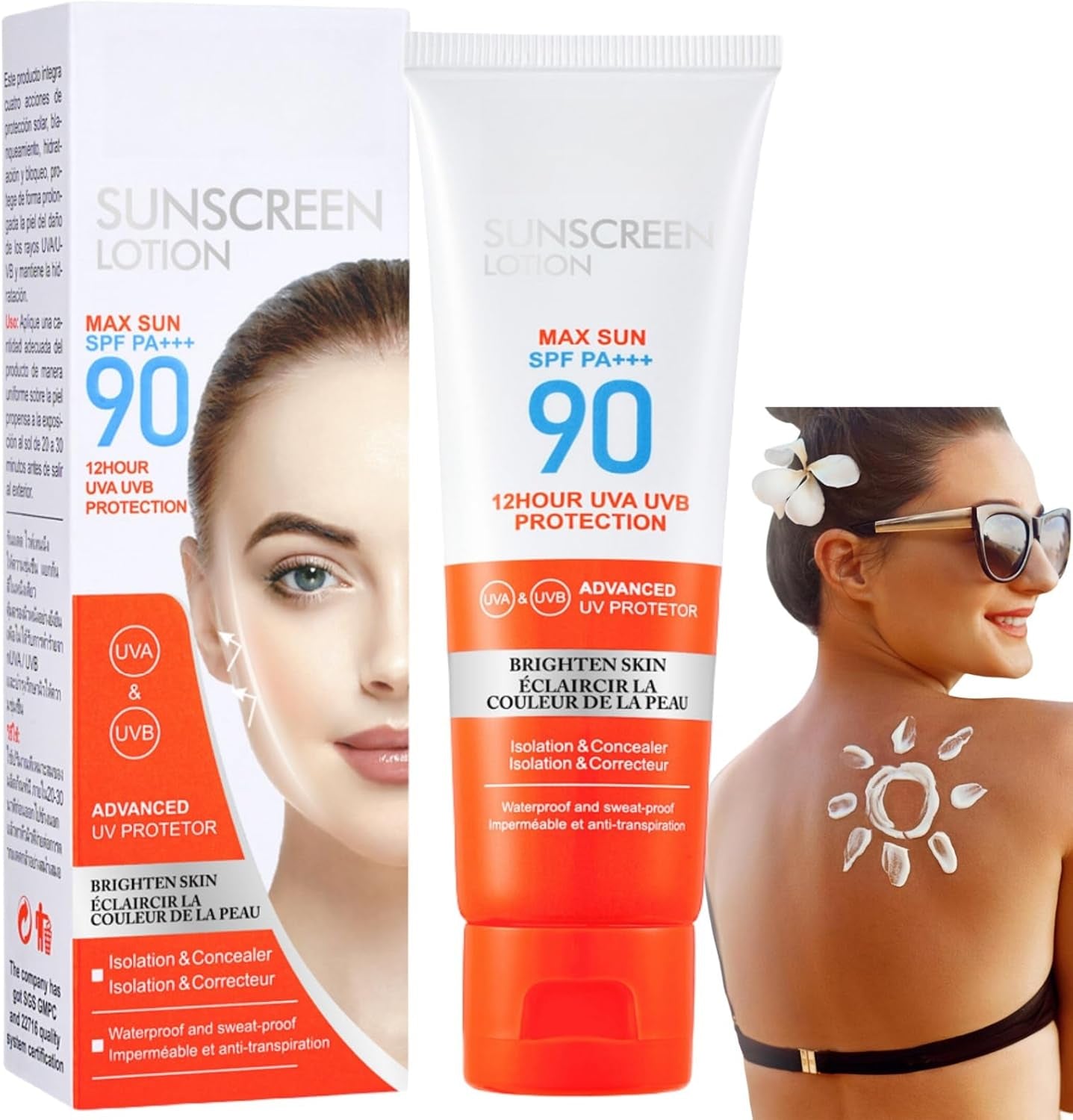 Sun Cream SPF 90,Face Sun Lotion Cream with Spf90,Suncream for High Sun Protection SPF 90 Face Moisturiser,Facial Sunscreen Lotion Cream,Waterproof Sun Cream against UVA & Uvb,Sunscreen for Daily Use