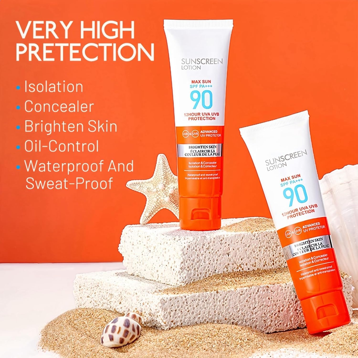Sun Cream SPF 90,Face Sun Lotion Cream with Spf90,Suncream for High Sun Protection SPF 90 Face Moisturiser,Facial Sunscreen Lotion Cream,Waterproof Sun Cream against UVA & Uvb,Sunscreen for Daily Use