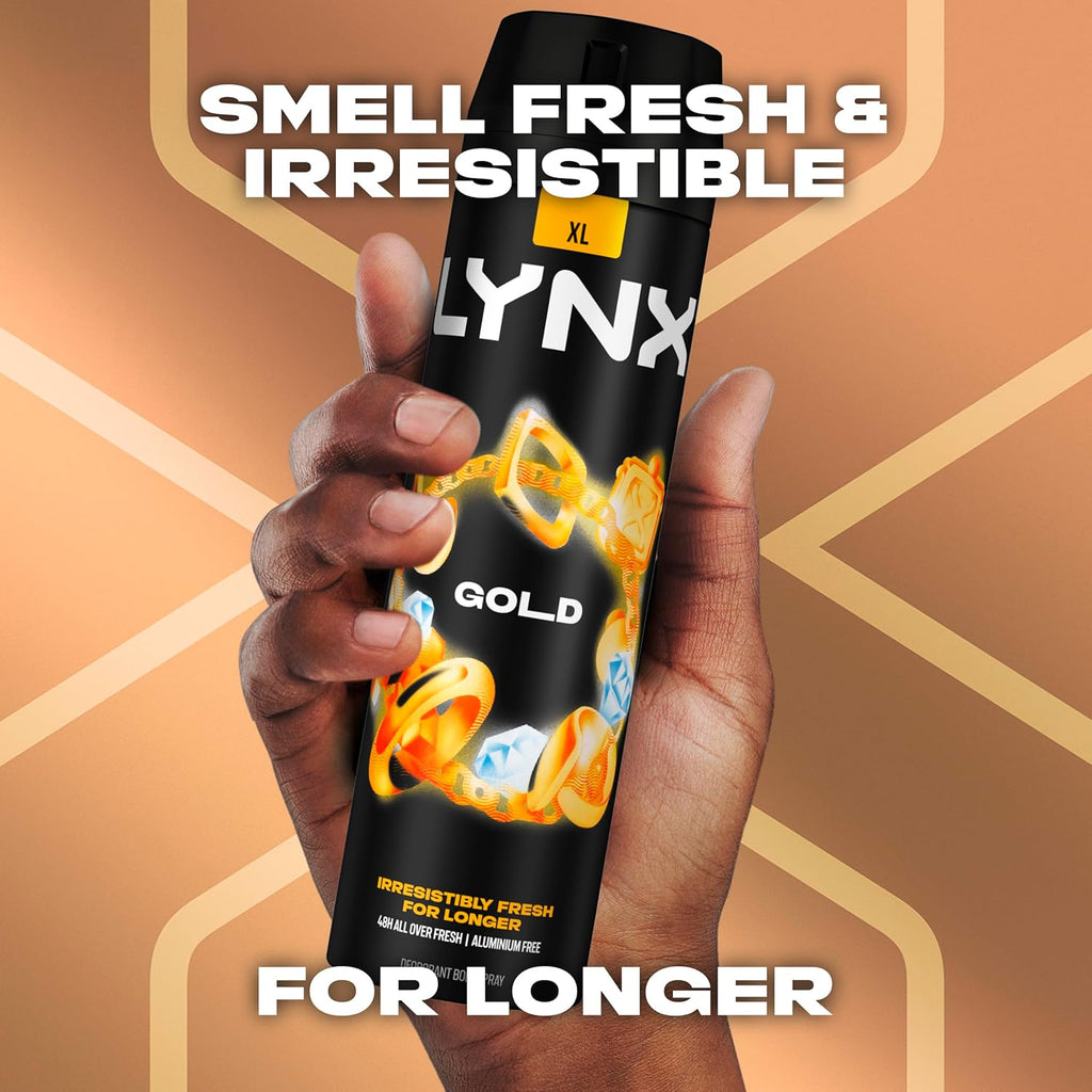 Gold Aerosol Body Spray Men'S Deodorant Spray with an Oud Wood & Fresh Vanilla Scent for 48 Hours of Odour Busting, High Defnition Fragrance 6X 200 Ml