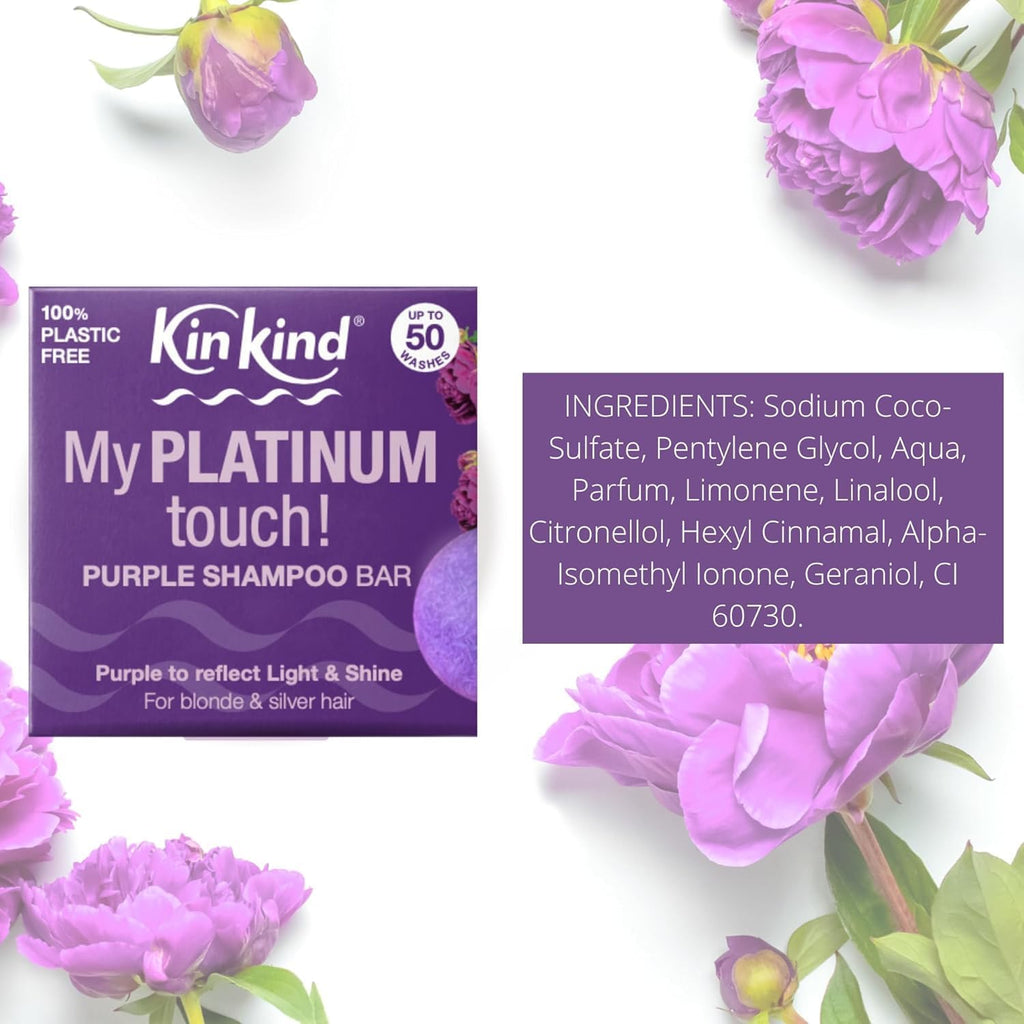 Purple Shampoo Bar - My PLATINUM Touch! Solid Shampoo Bar for Blonde, Silver & White Hair | Natural Shampoo Bar, Travel Shampoo Bars for Hair UK | up to 50 Washes - Vegan