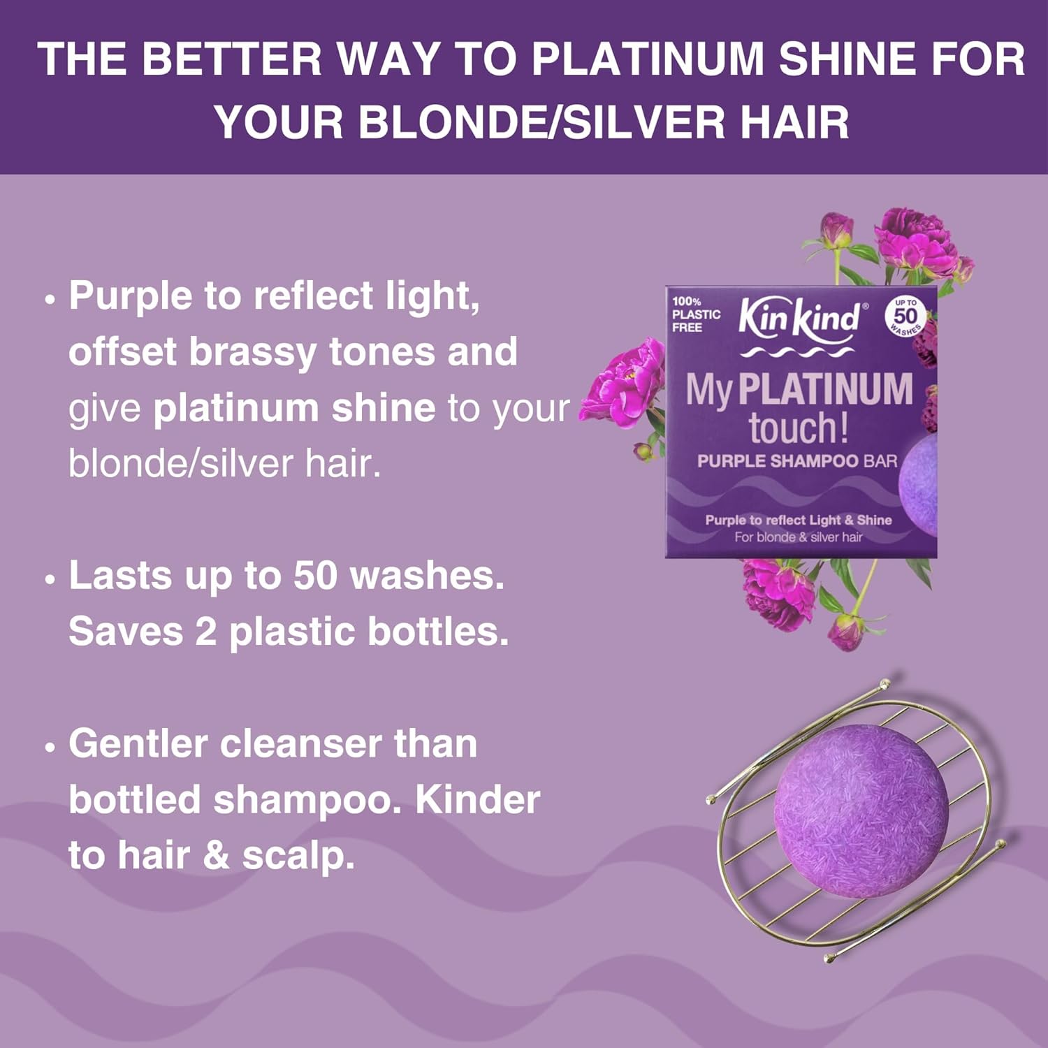 Purple Shampoo Bar - My PLATINUM Touch! Solid Shampoo Bar for Blonde, Silver & White Hair | Natural Shampoo Bar, Travel Shampoo Bars for Hair UK | up to 50 Washes - Vegan