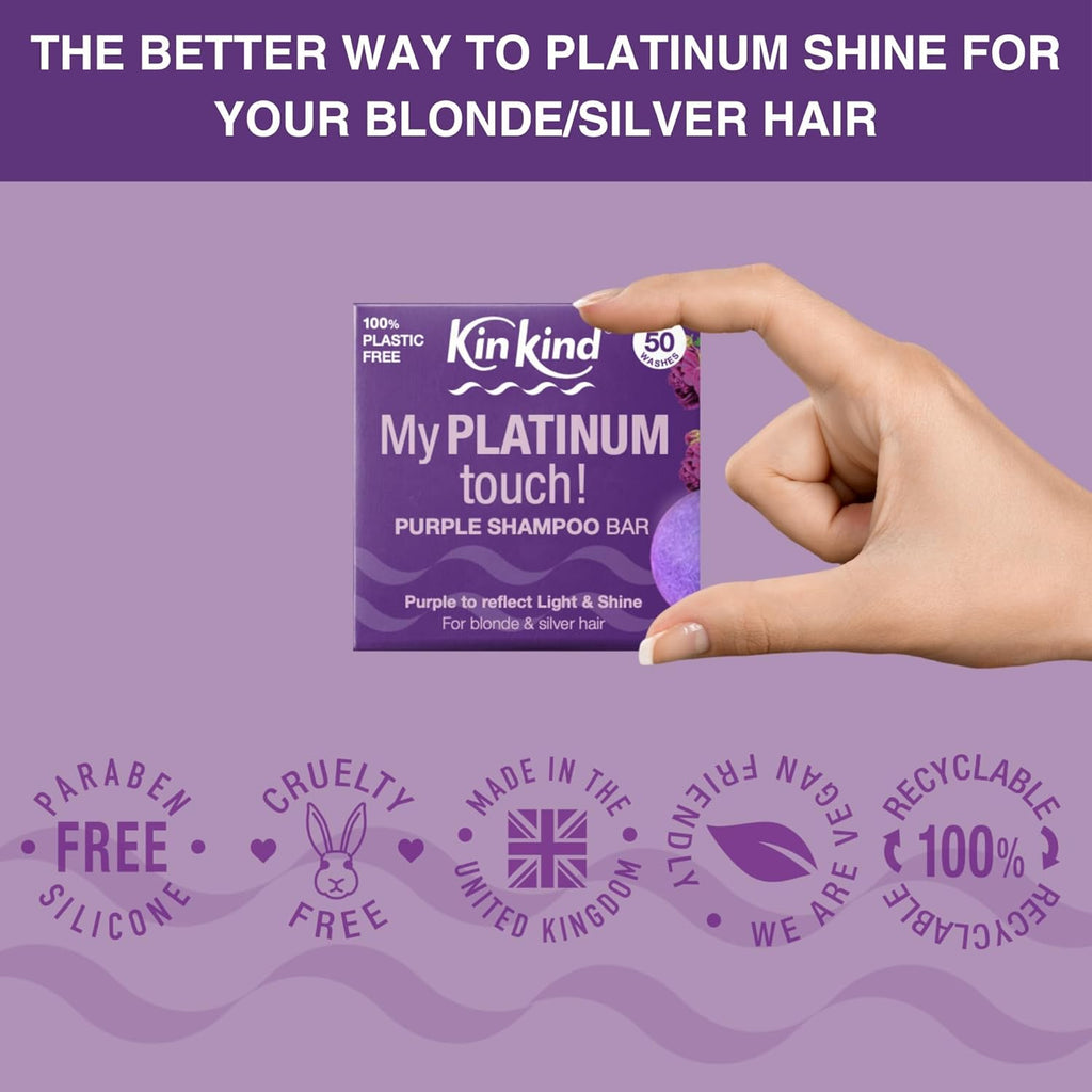 Purple Shampoo Bar - My PLATINUM Touch! Solid Shampoo Bar for Blonde, Silver & White Hair | Natural Shampoo Bar, Travel Shampoo Bars for Hair UK | up to 50 Washes - Vegan