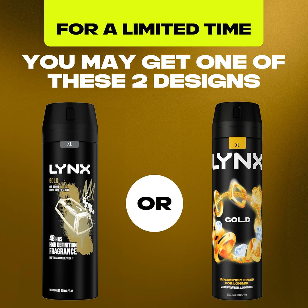 Gold Aerosol Body Spray Men'S Deodorant Spray with an Oud Wood & Fresh Vanilla Scent for 48 Hours of Odour Busting, High Defnition Fragrance 6X 200 Ml