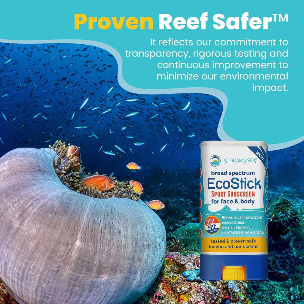 Ecostick SPF 35 Mineral Sunscreen Stick | Sweat & Water Resistant Sunblock | USDA Approved Biodegradable & Reef Safe Sunscreen Protection(Ecostick Sport)