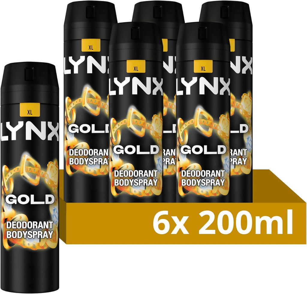 Gold Aerosol Body Spray Men'S Deodorant Spray with an Oud Wood & Fresh Vanilla Scent for 48 Hours of Odour Busting, High Defnition Fragrance 6X 200 Ml