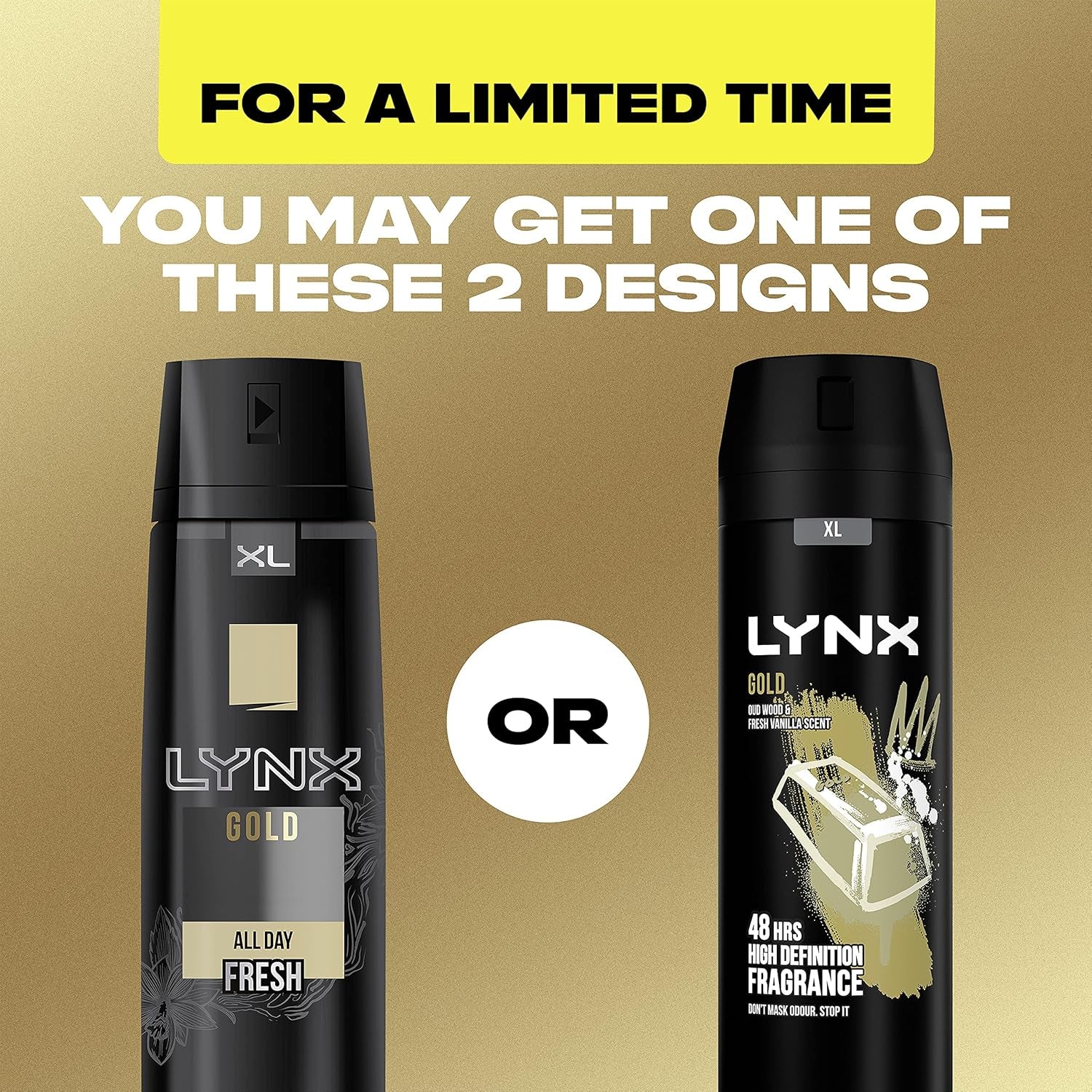 Gold Aerosol Body Spray Men'S Deodorant Spray with an Oud Wood & Fresh Vanilla Scent for 48 Hours of Odour Busting, High Defnition Fragrance 6X 200 Ml