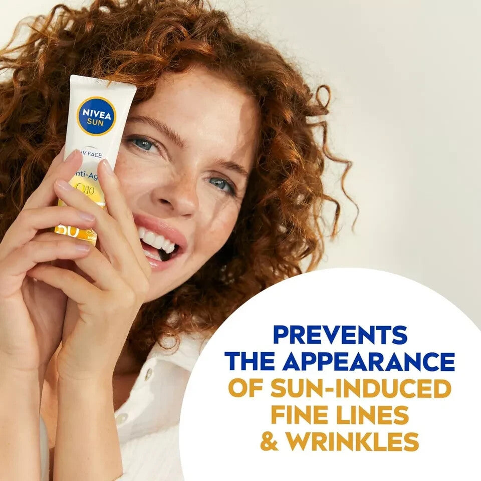 NIVEA Sun UV Face Anti-Age SPF 50 Cream (50Ml), Q10 Sun Cream Protects Against