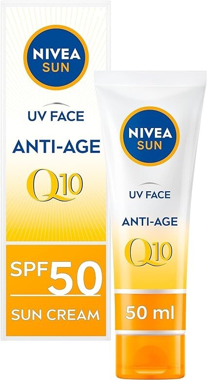 NIVEA Sun UV Face Anti-Age SPF 50 Cream (50Ml), Q10 Sun Cream Protects Against